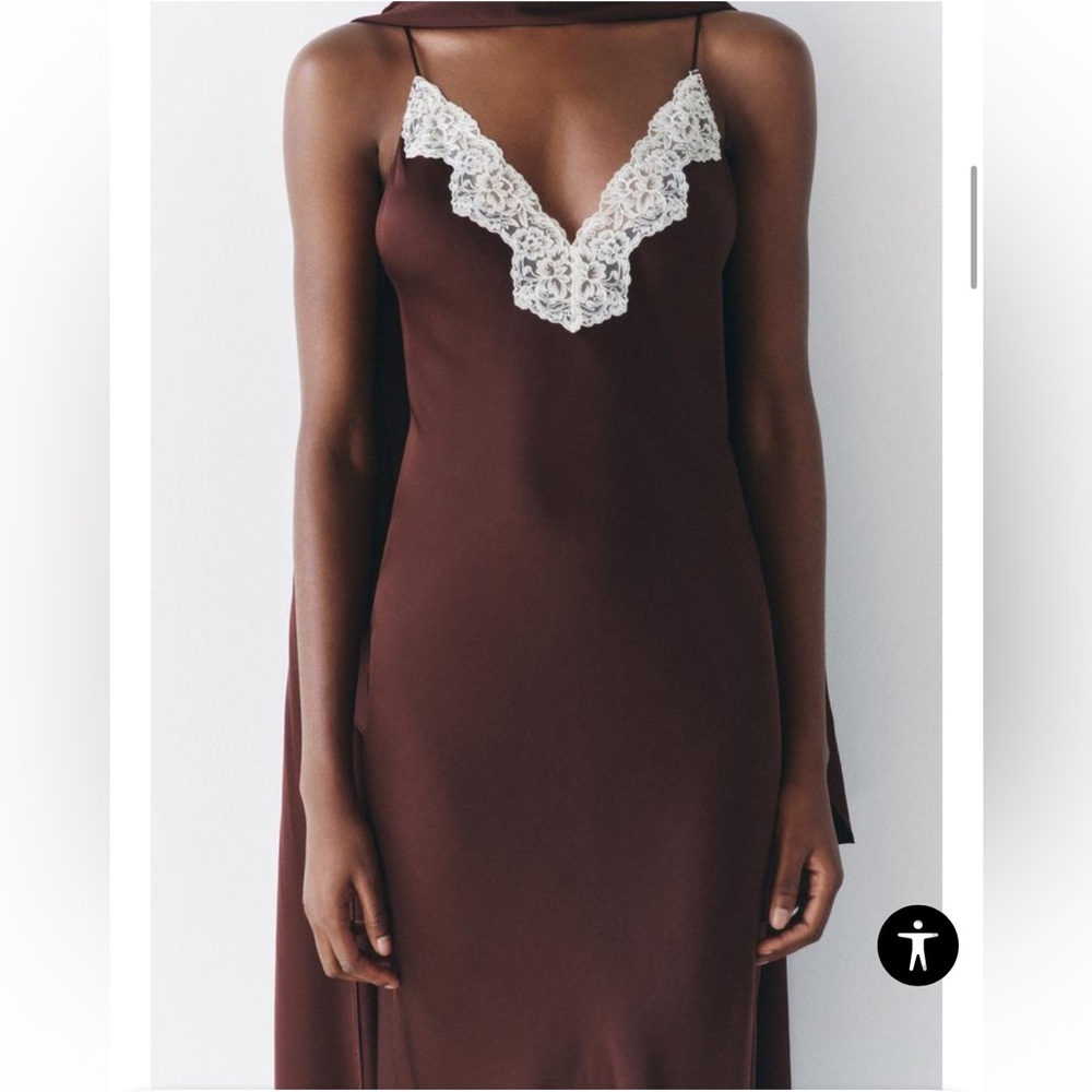 Zara LACE SLIP DRESS ZW COLLECTION $109.00 Size Medium NWT - Picture 2 of 13